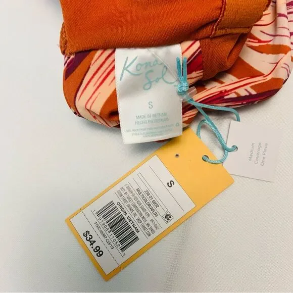 Kona Sol One Piece Swimsuit Tropical Burnt Orange Print - Picture 4 of 10